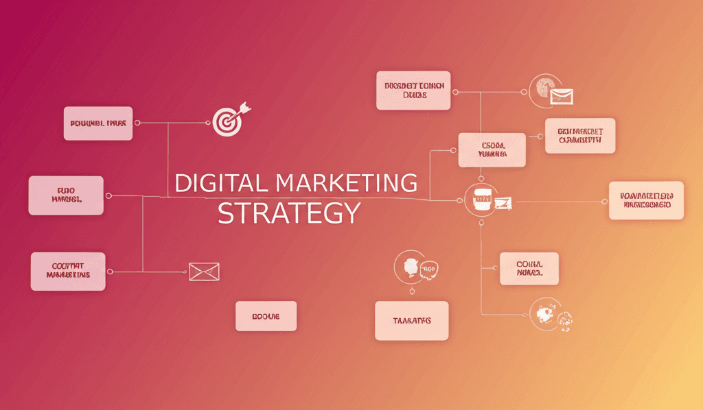 Digital marketing strategy diagram with connected elements